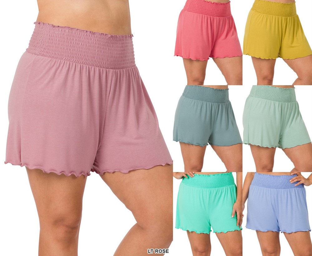 1X 2X 3X Women's Shorts Plus Size Elastic Waist Relaxed Fit Lettuce Hem