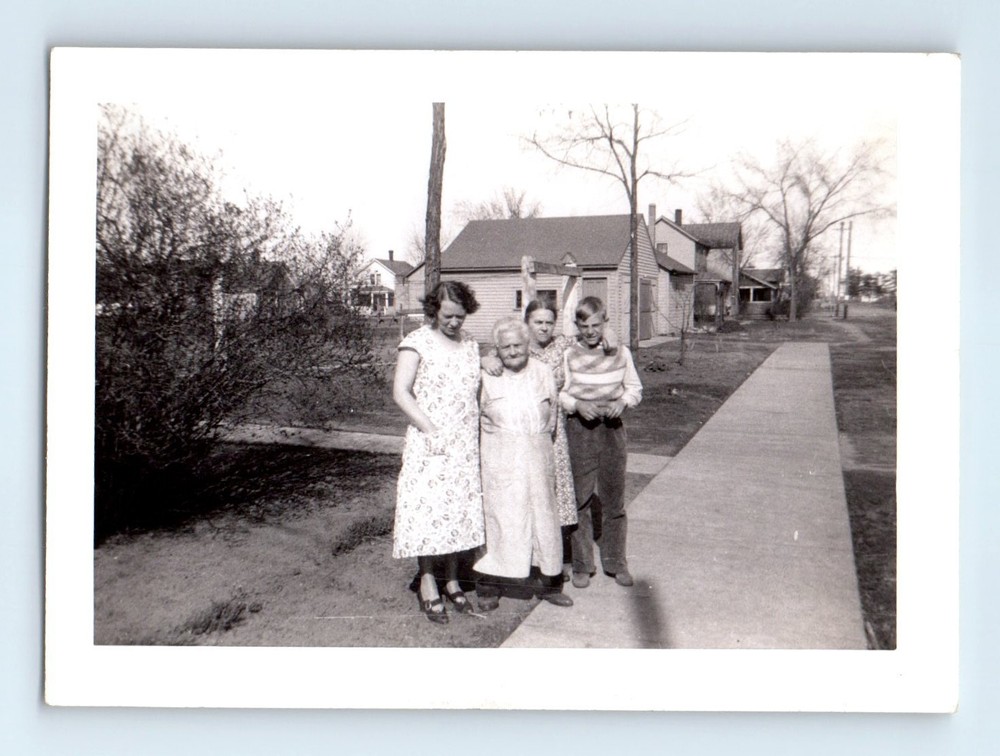 Old Vintage Photo WOMEN TEEN BOY STANDING ON SIDEWALK HOUSES
