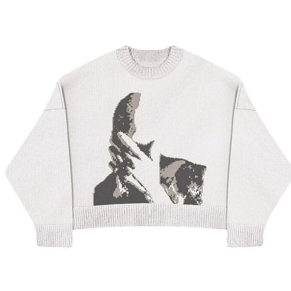 Vintage Y2K Graphic Knit Sweater Abstract Face Art Crewneck Unisex Streetwear-image