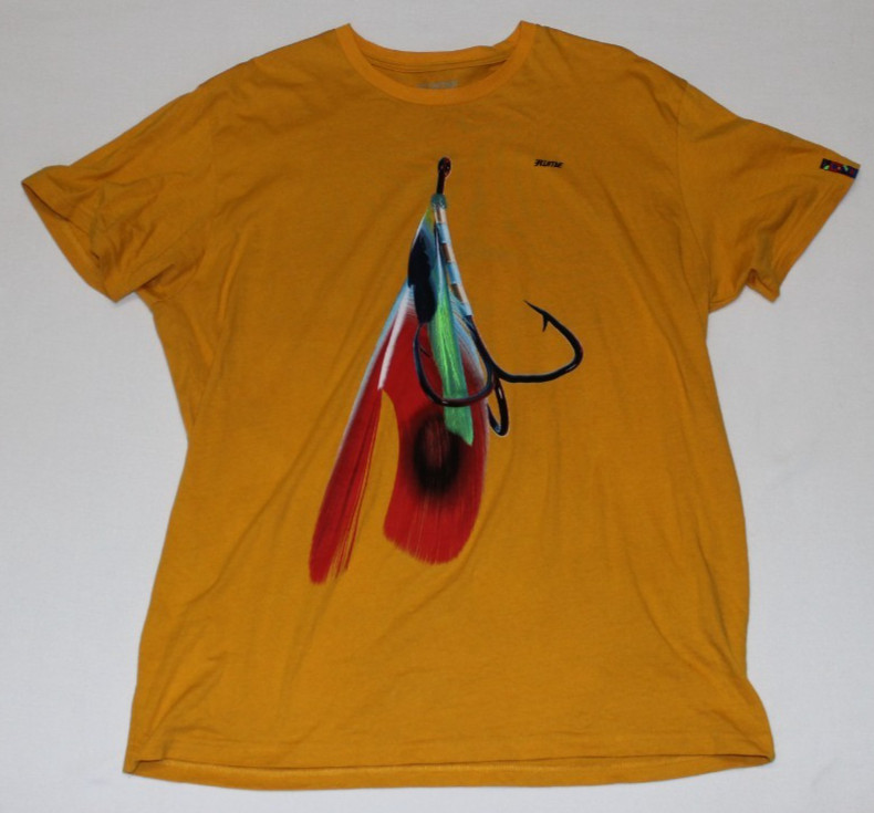 Flume Palaces Fish Hook T-Shirt Men's Size XL Orange Short Sleeve 100% Cotton