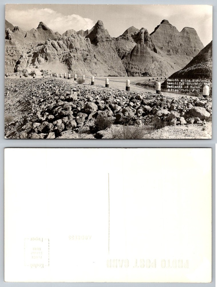 Badlands South Dakota RPPC Postcard Rise Photo #745 Rocky Landscape Road