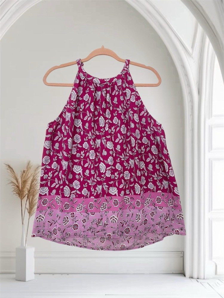 LOFT Pink Floral Sleeveless Top Women’s Size Large
