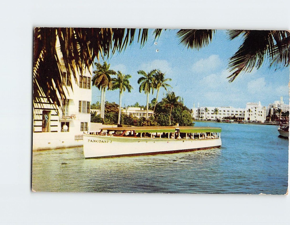 Postcard Sightseeing Boat On Lake Pancoast Miami Beach Florida USA