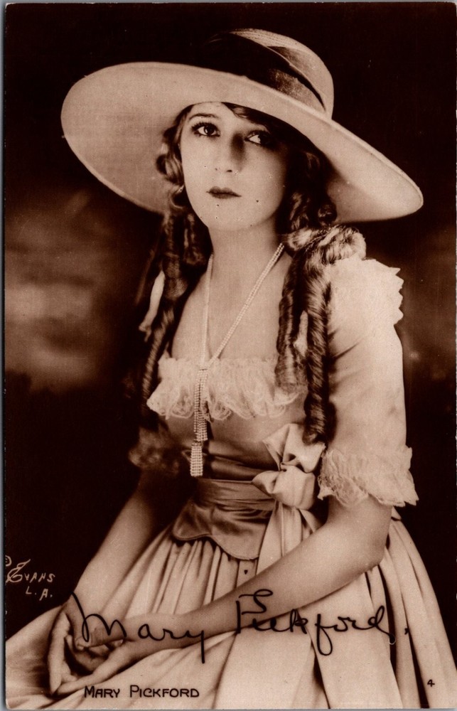 Mary Pickford RPPC Postcard - D. Evans LA - Silent Film Star Portrait