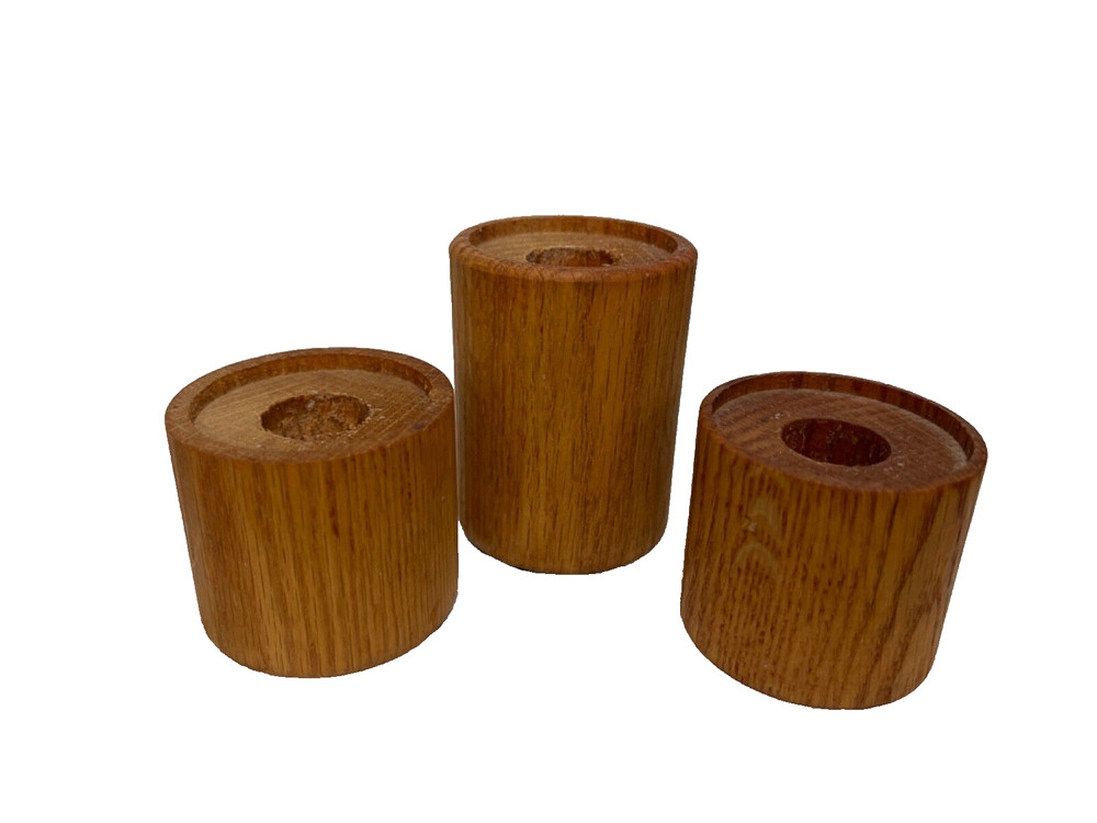 Vintage McM Wooden round Candle Stick Holders set of two modern hand carved