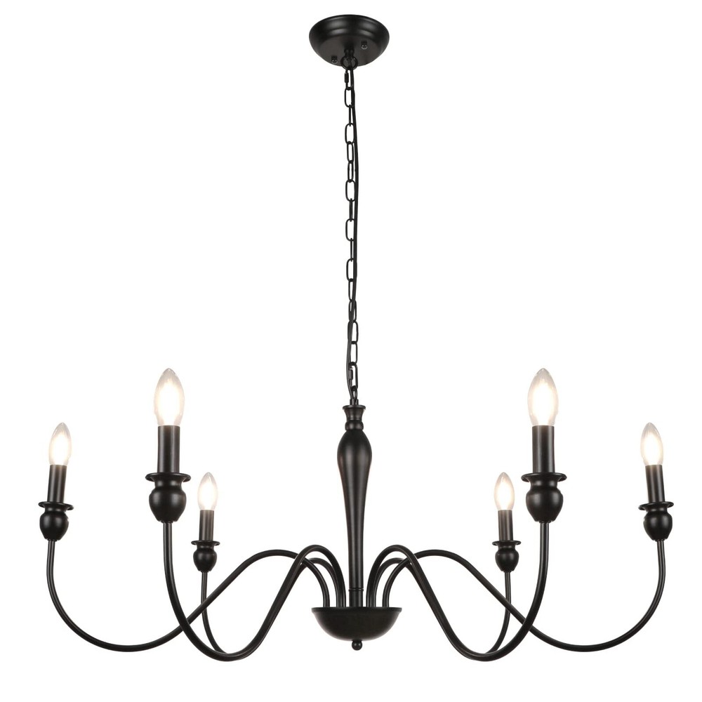 6-Light Black Farmhouse Chandelier, 36.6 Inch Rustic Dining Room Light Fixtur...