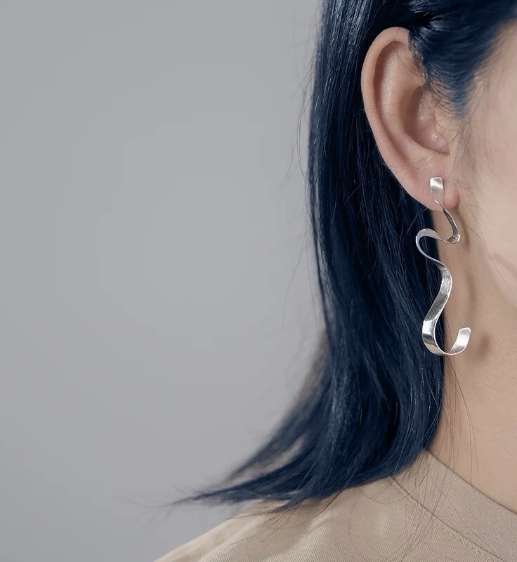 Abstract Long Drop Modem Earrings in Sterling Silver-image