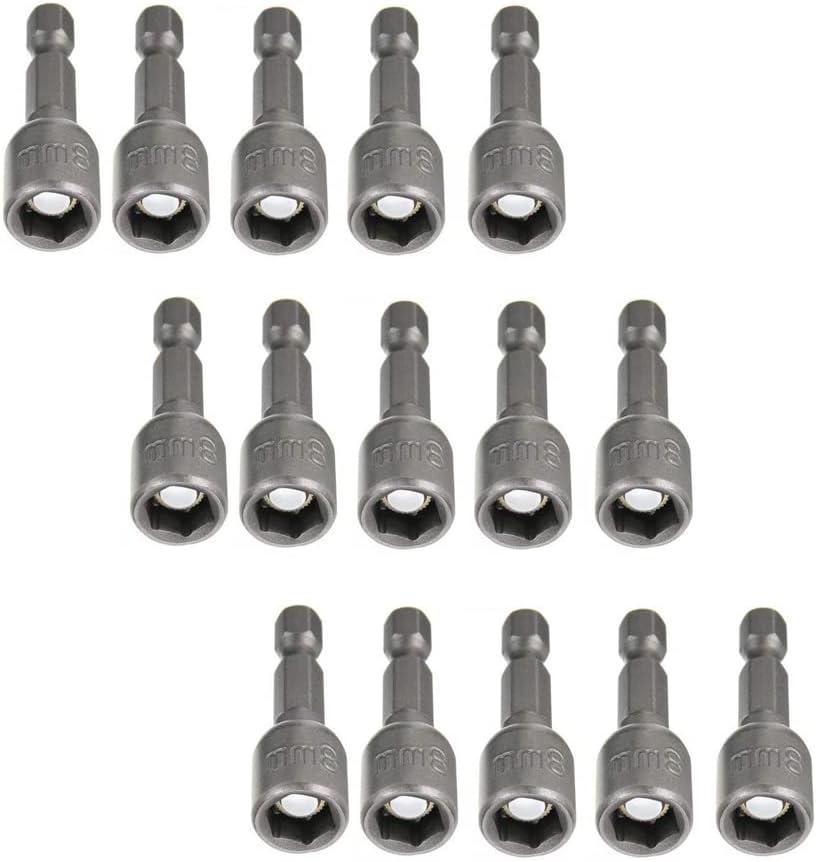 15pcs Hex Magnetic Power 8mm 5/16 Socket Adapter Drill Bit Nut Driver Set 1/4 in