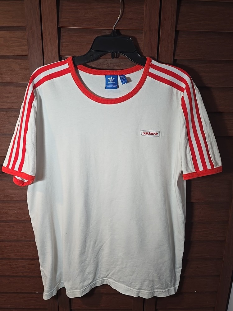 Adidas Originals 3-Stripes Ringer T-Shirt White/Red Size L