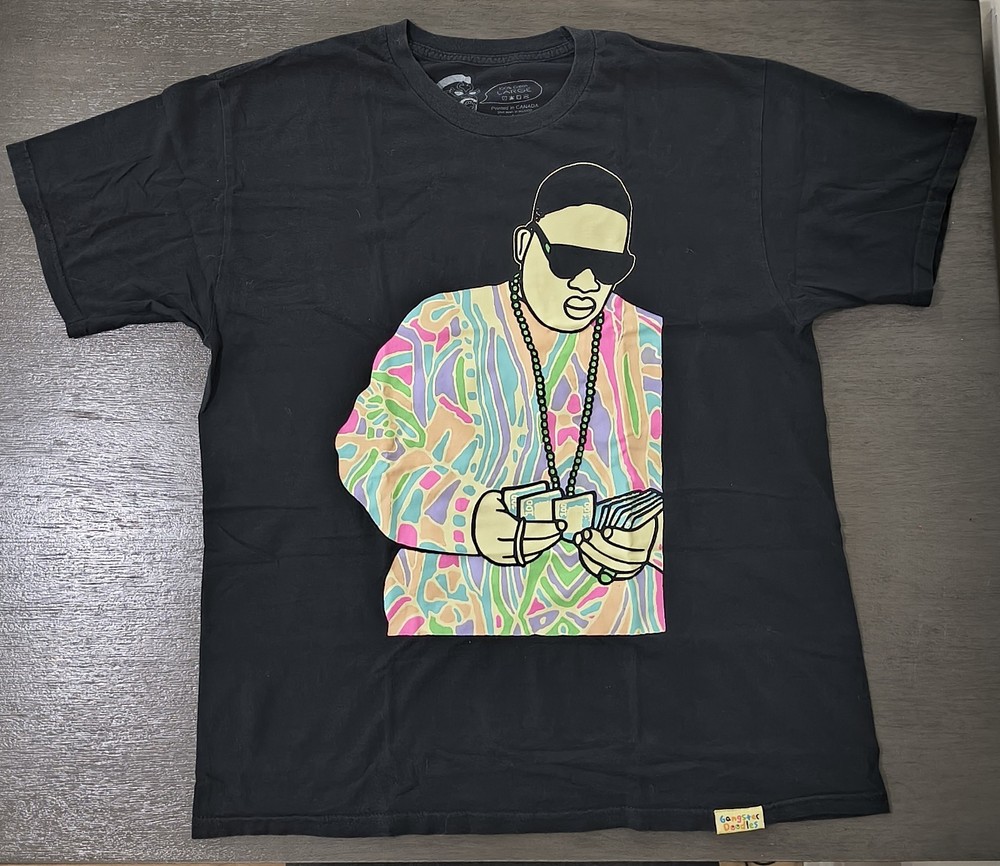 Gangster Doodles Biggie Black Graphic Print Men's Short Sleeve T-Shirt Size L