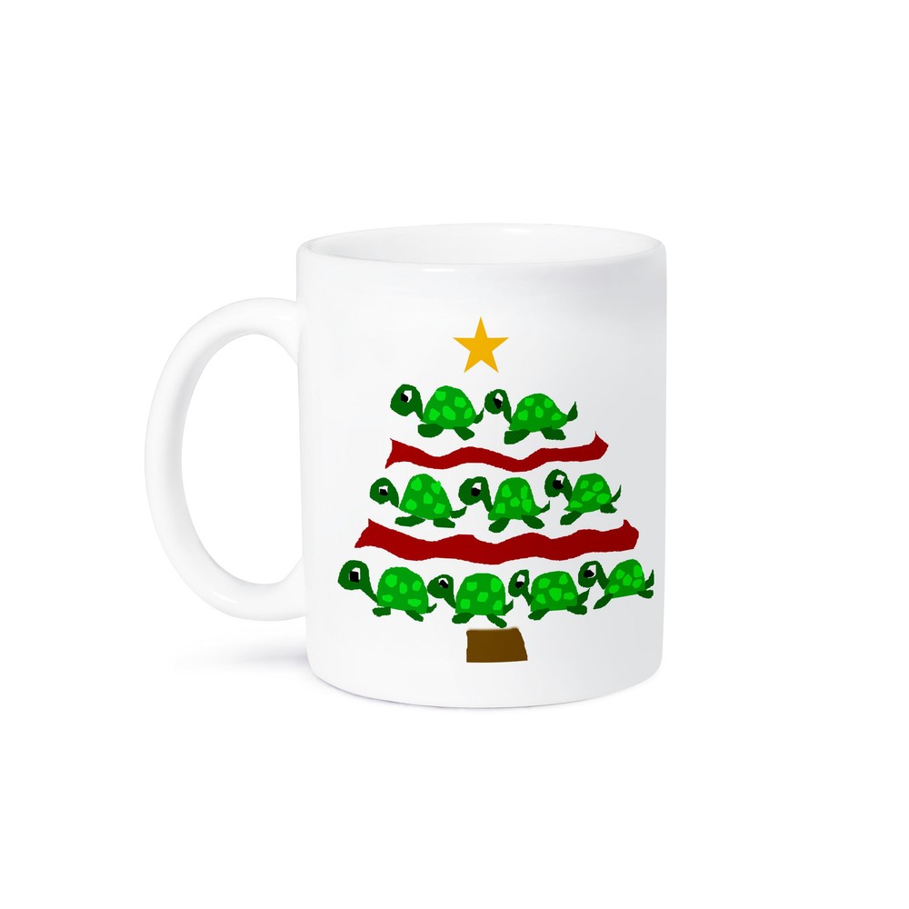Artsy Green Turtles Christmas Tree Coffee Mug by 3dRose