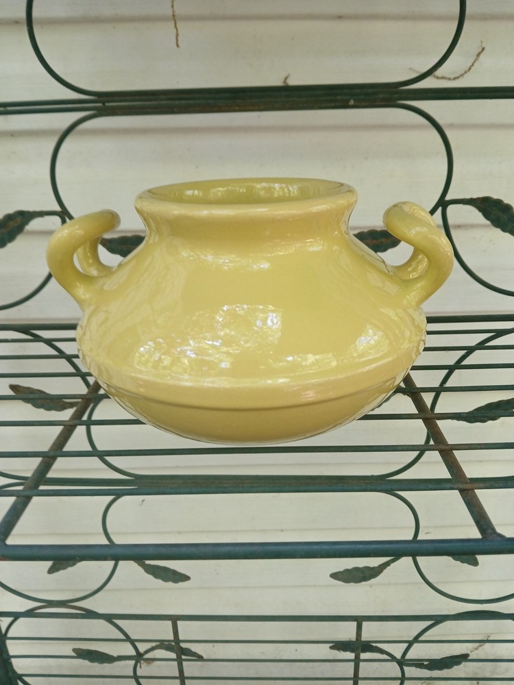 Dual-Handled Mustard Yellow Vintage Ceramic Pottery Vase