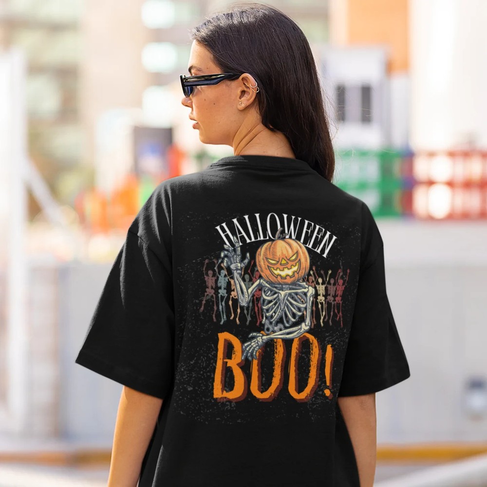 Halloween special back printed oversized round neck t shirt for Women