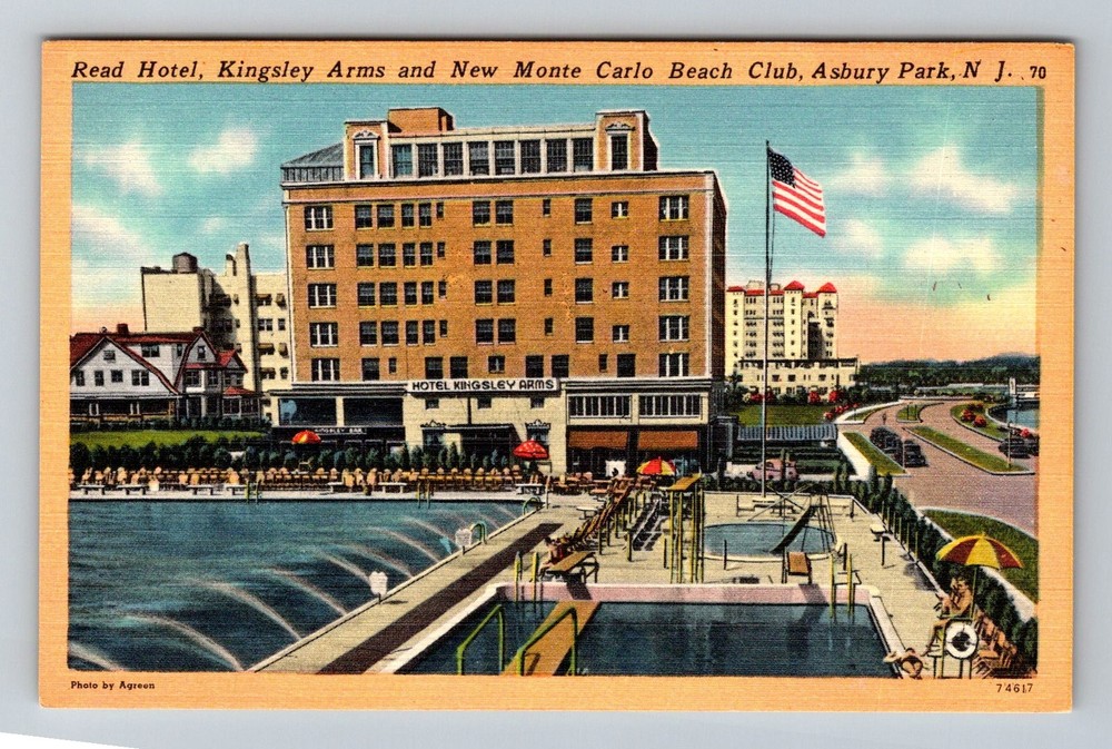 Asbury Park, NJ-New Jersey, Kingsley Arms Hotel Monte Carlo Vintage Postcard
