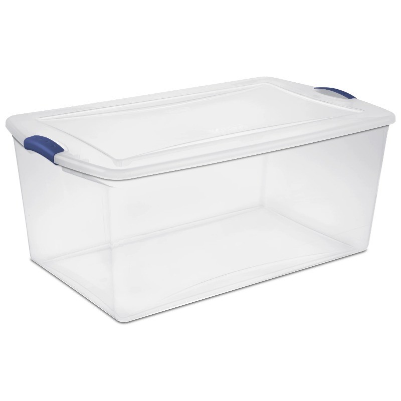 105 Quart Clear Latch Storage Bin with Blue Lid for Organized Spaces