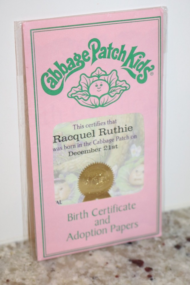 Cabbage Patch Kids- Modern Birth Certificate Racquel Ruthie 12/21