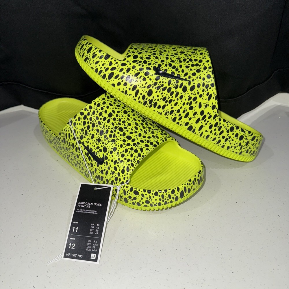 Nike Calm Slides Electric Print Volt Black Sandals HF1067-700 Size 11 for Pool Gym Comfort