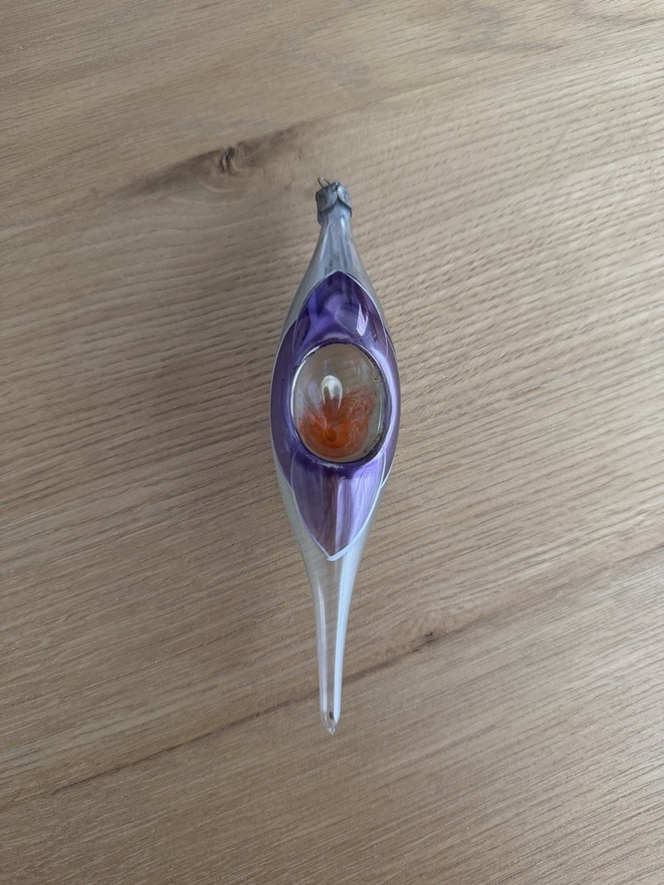 Vintage Indent Teardrop USSR Clear   Glass Christmas Ornament