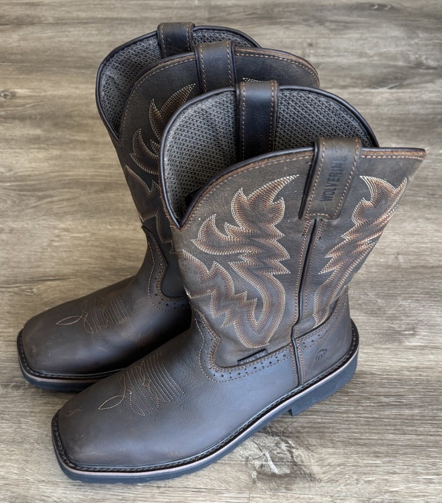 Wolverine Mens Rancher Steel Toe Western Boots Size 11 M Leather Square Toe