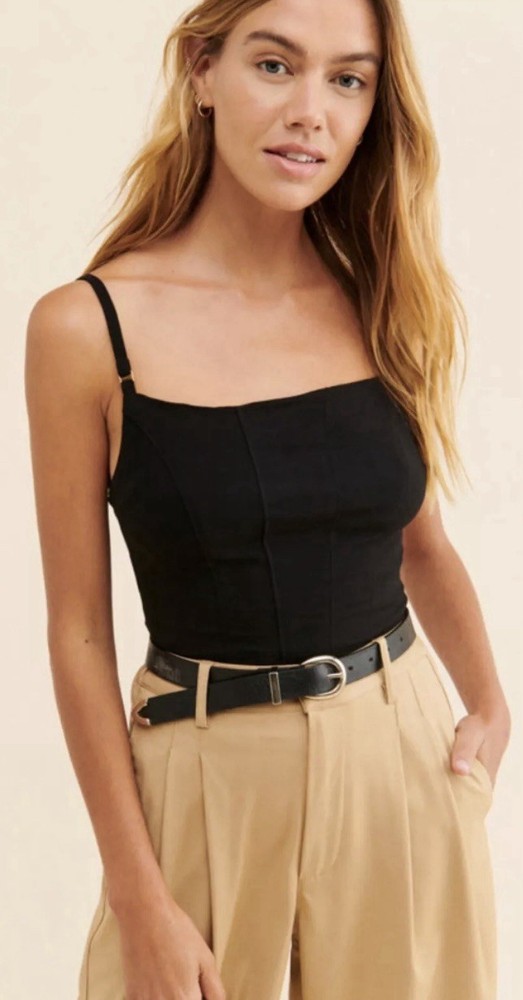 Free People Corset Tank Top Cami Black Medium Closet Staple Basic Minimalist