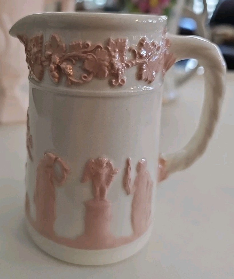 Vintage Wedgwood Queensware Jug Pink on Cream Milk Pitcher Creamer England EUC