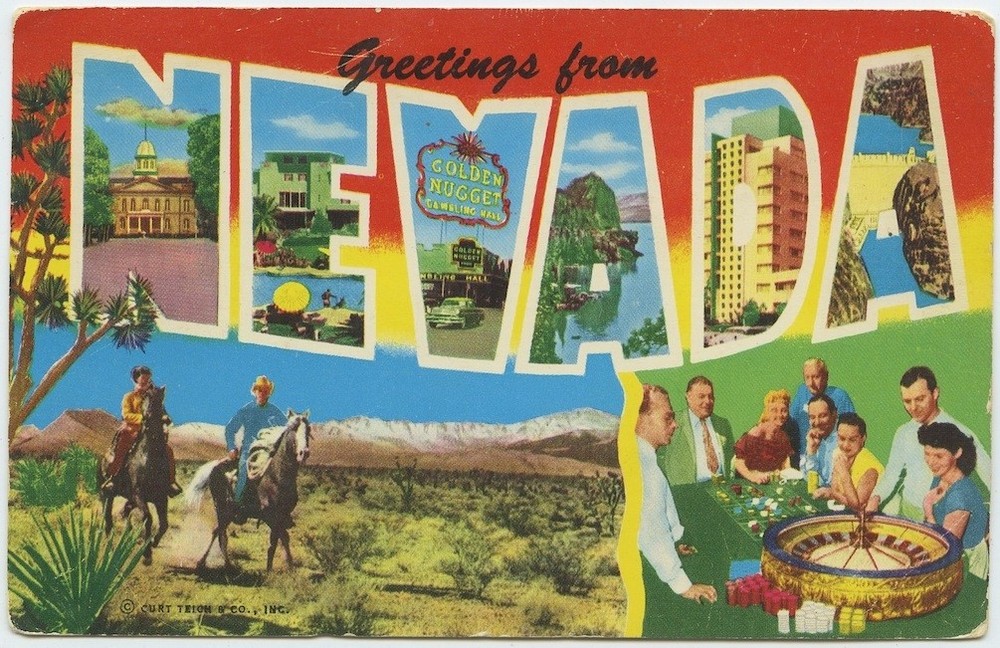 Greetings from Nevada Desert Gambling 1956 Vintage Postcard NV chrome