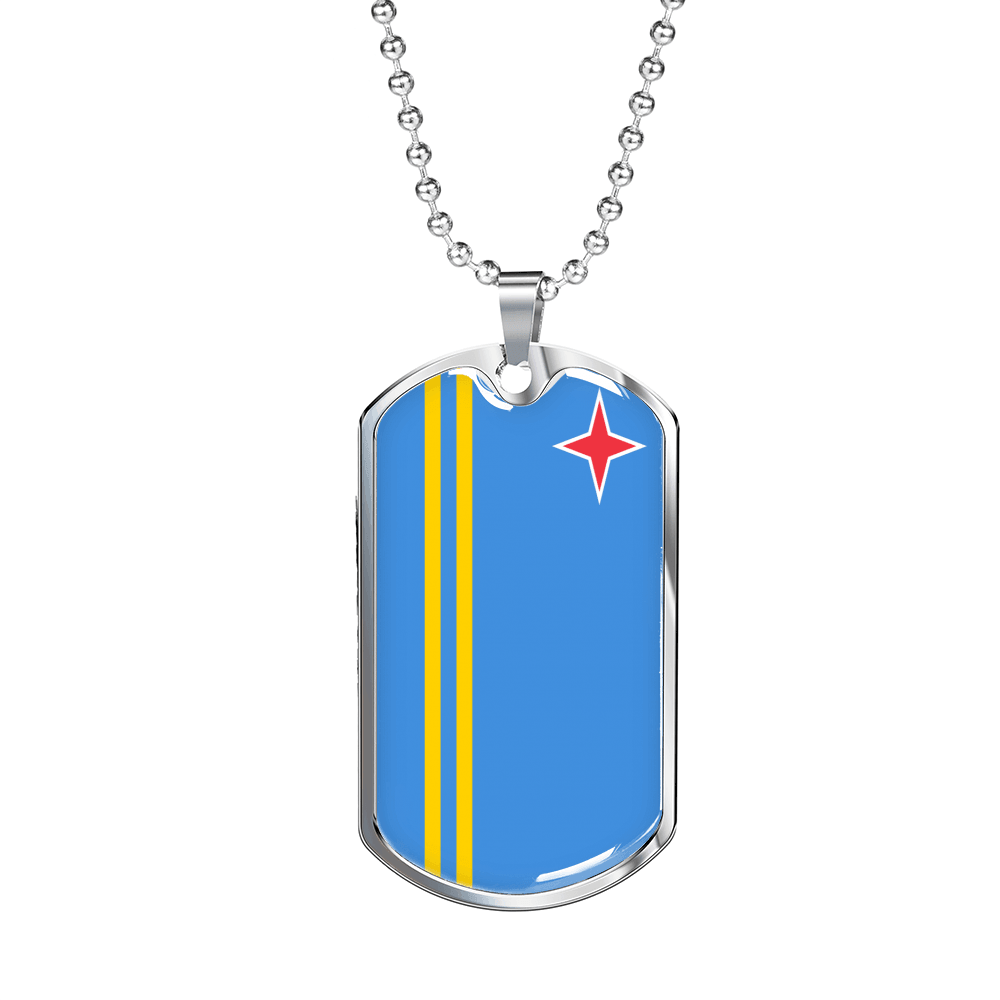 Aruba Flag Necklace Stainless Steel or 18k Gold Dog Tag 24