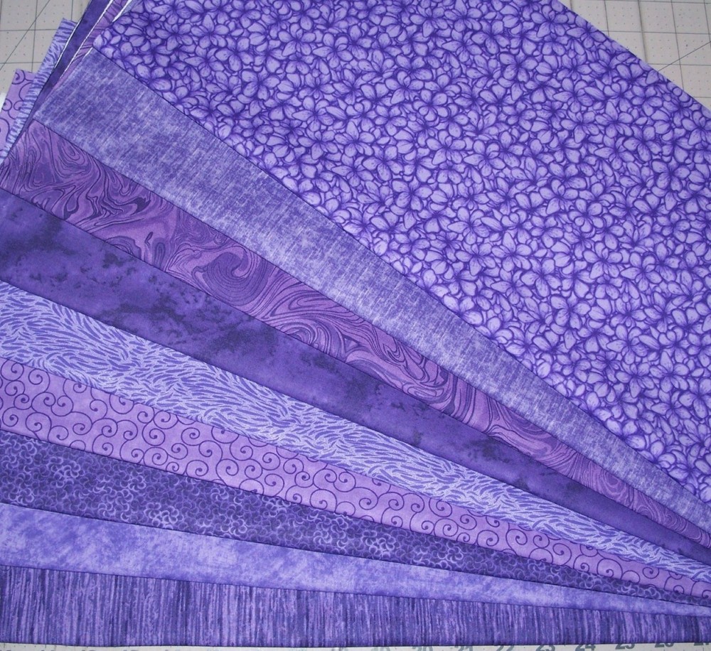9 Purples Fat Quarters Bundle Tonal tone on tone Fabric Precut