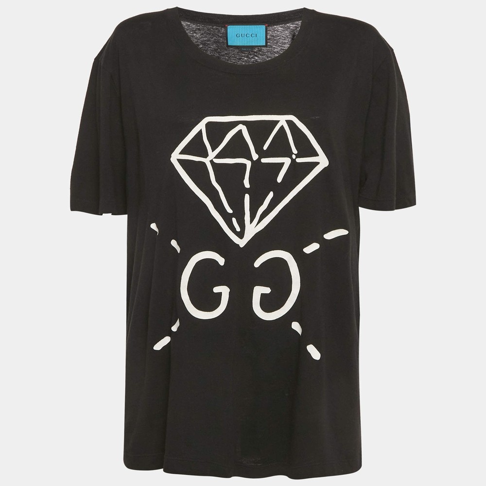 Gucci Black Ghost Diamond Print Jersey Crewneck TShirt L