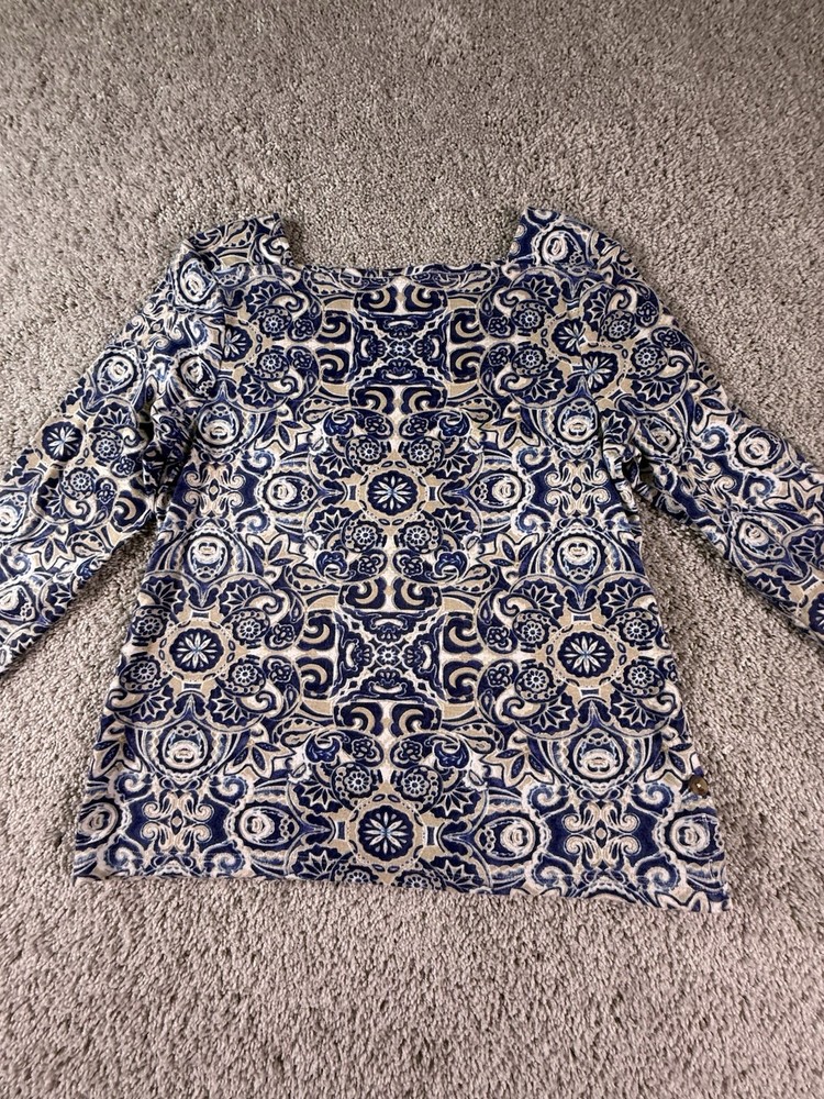 Chico’s Women’s Size 2 3/4 Sleeves Shirt Blue Paisley
