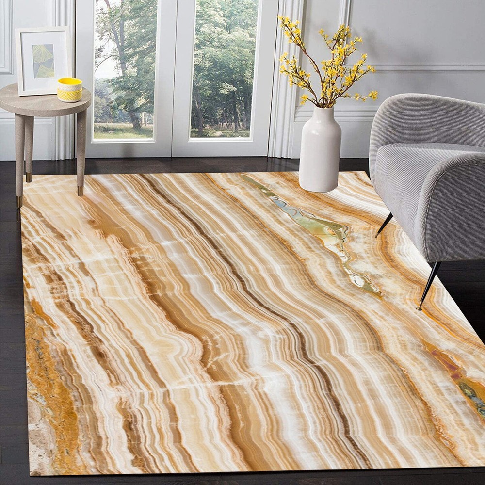 Abstract Brown Beige Marble Rug for Living Room Dining Room Bedroom Decor-image