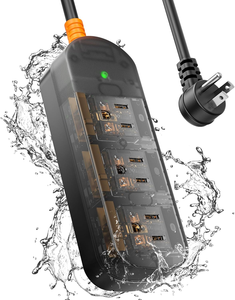 EIGSO Crystal Clear Power Strip, IPX6 Grade Waterproof Surge Protector with 3 AC-image