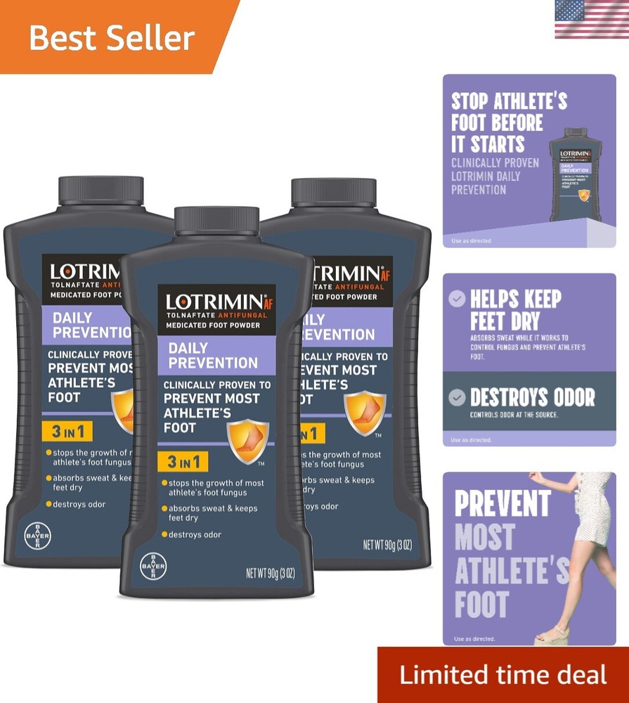 Daily Prevention Medicated Foot Powder for Athlete's Foot – 3 Bottles, 3 Oz Each