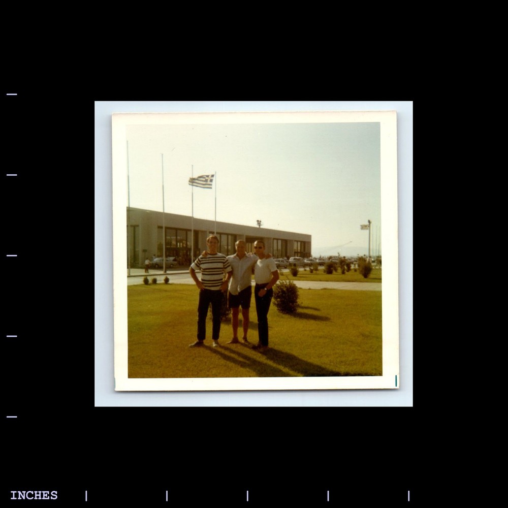 Square Color Photo AFFECTIONATE MEN OUTSIDE BUILDING