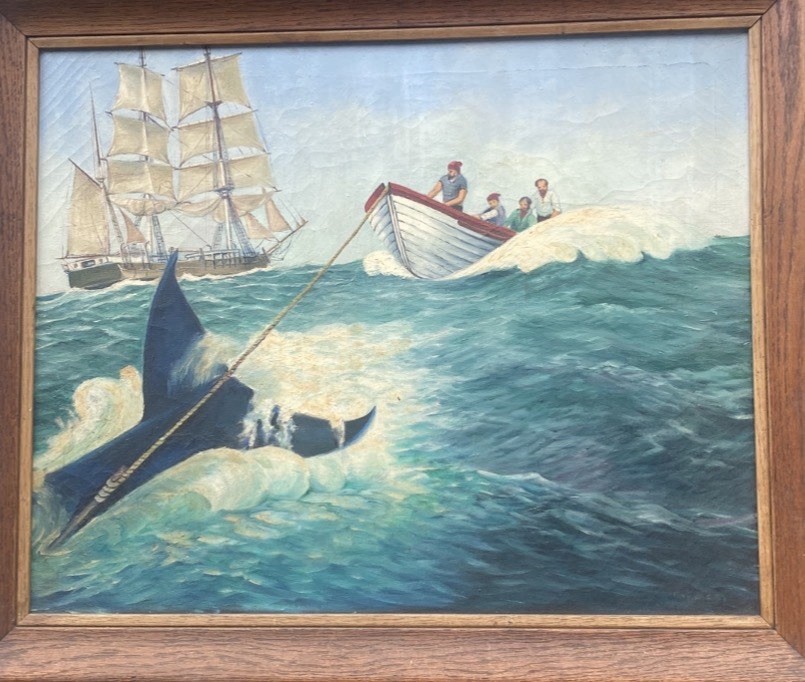 N C WYETH schl 24x30 Framed Signed Original Nantucket Folk Art Whale Painting
