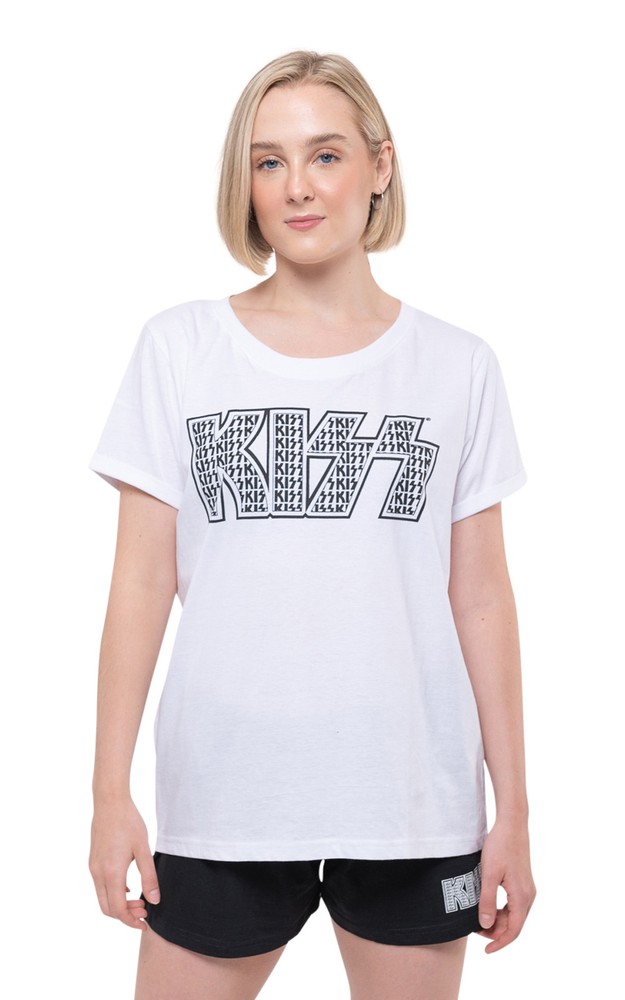 KISS Band Logo Pyjamas Womens White Black M Official New