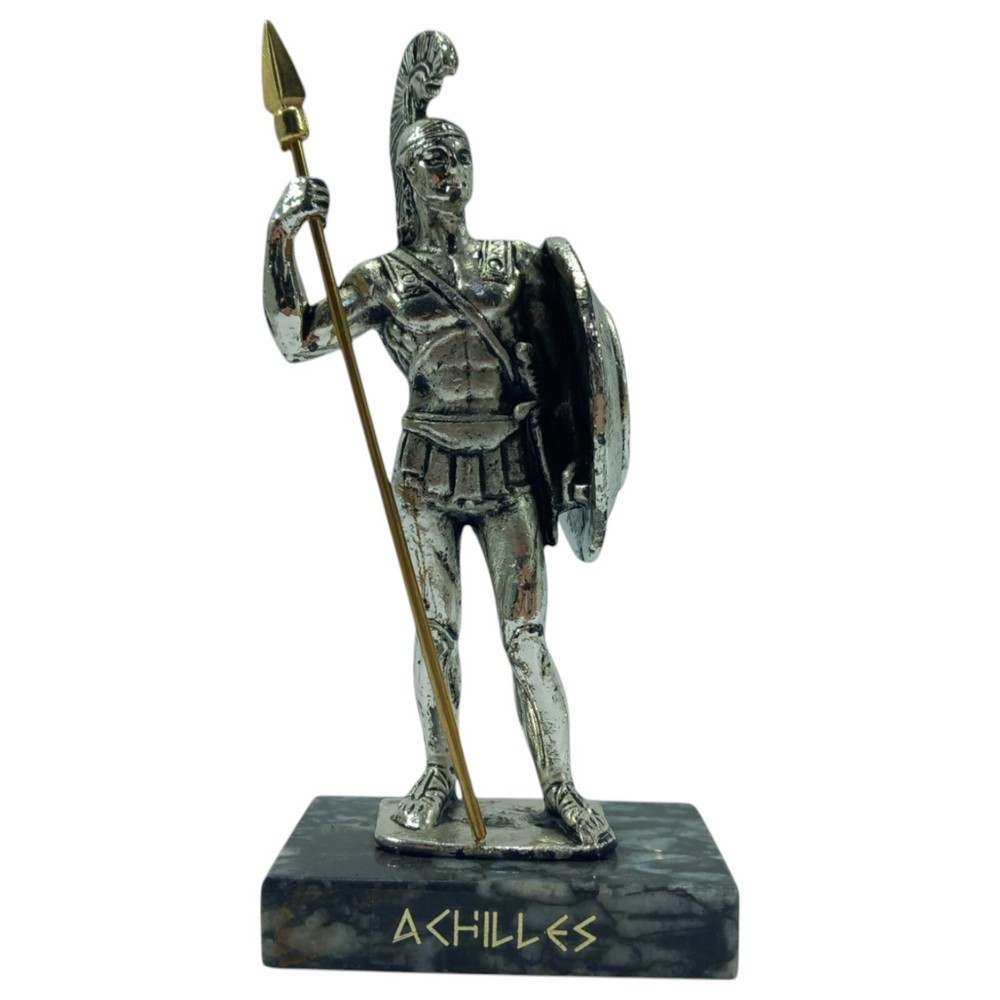 Greek Warrior Achilles Hero of the Trojan War - Metal Statue Figure Silver Color-image