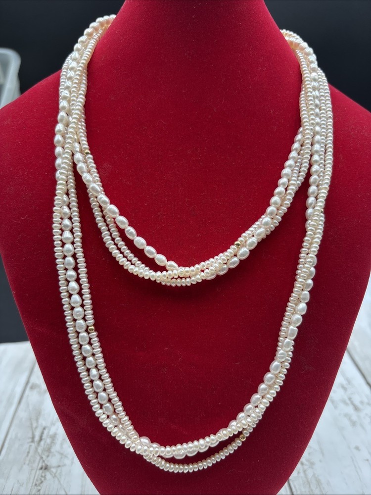 Elegant Trio of Luminous White Freshwater Rice and Baroque Pearl Strands