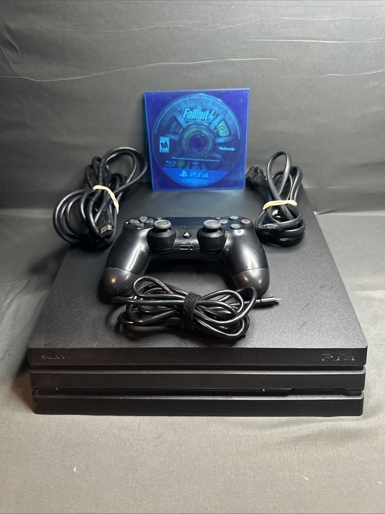 PS4 Pro 1TB Game Console-Jet Black  Fallout Game & Controller Tested Works Great