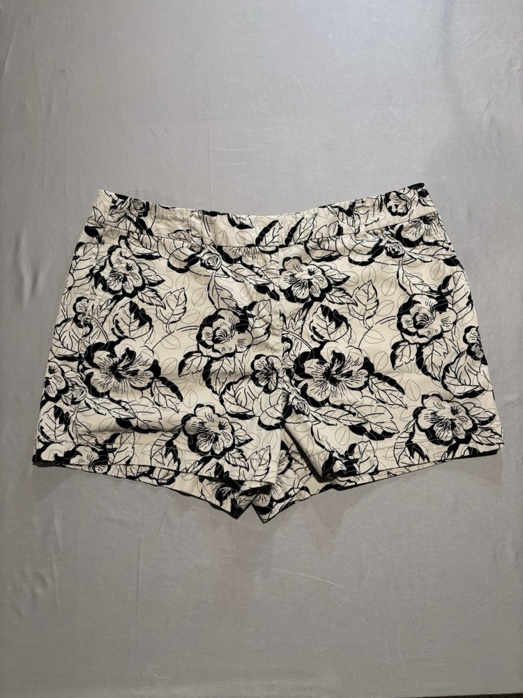 LOFT Womens 12 Floral Shorts Black White Summer Chino Pockets 4 Inch Inseam