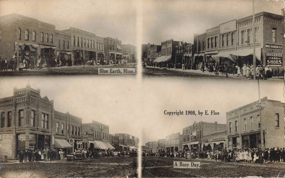 RPPC Mankato MN Blue Earth 4 Pane BUSY DOWNTOWN RETAIL DISTRICT Multiview!!!