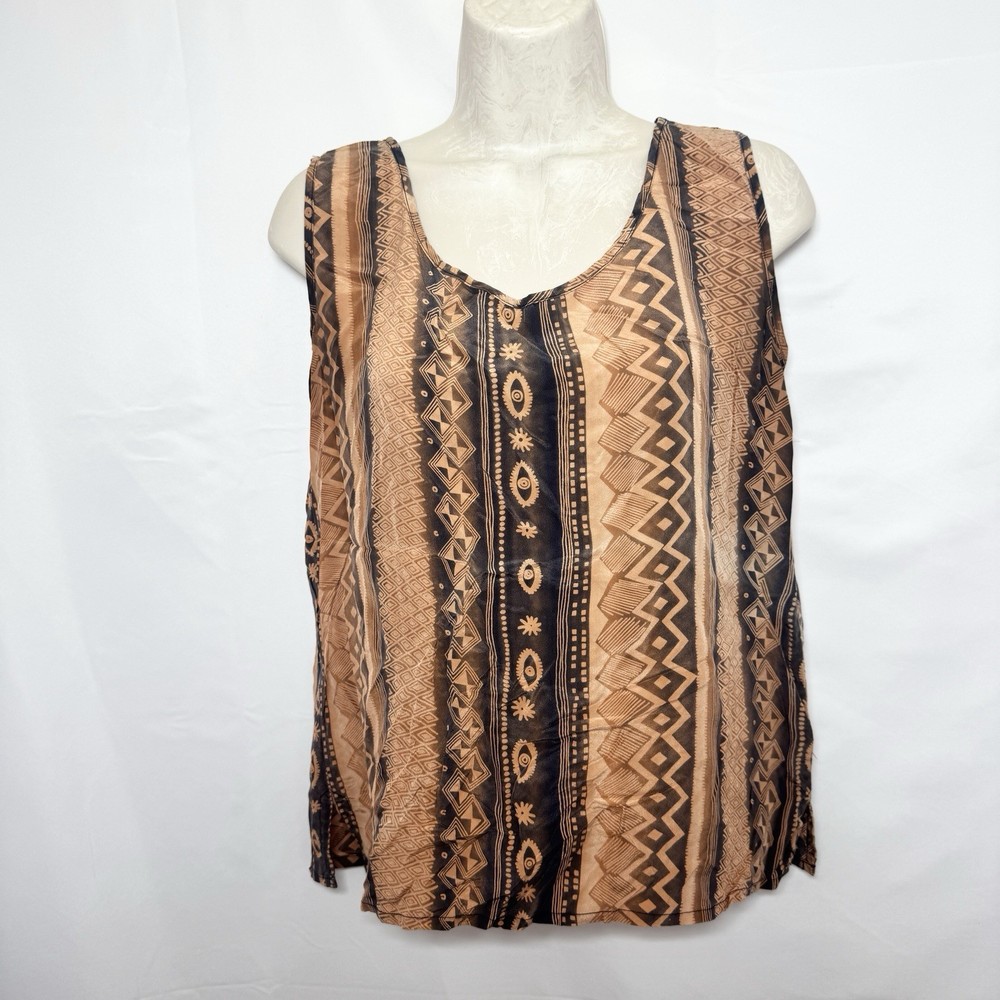 Vtg Silk Tank Top Sleeveless Women S Hippie Tribal Cowgirl Aztec Boho Rodeo