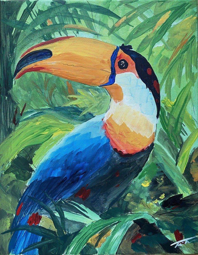 Toucan - Original Acrylic Painting On Canvas Signed By Artist, Unframed