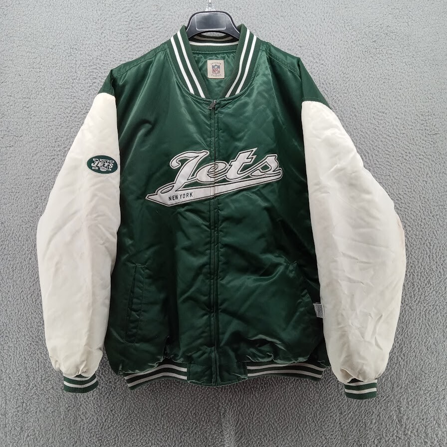 Vtg New York Jets Jacket Mens XL Green White Reversible Reebok Grid Iron Classic