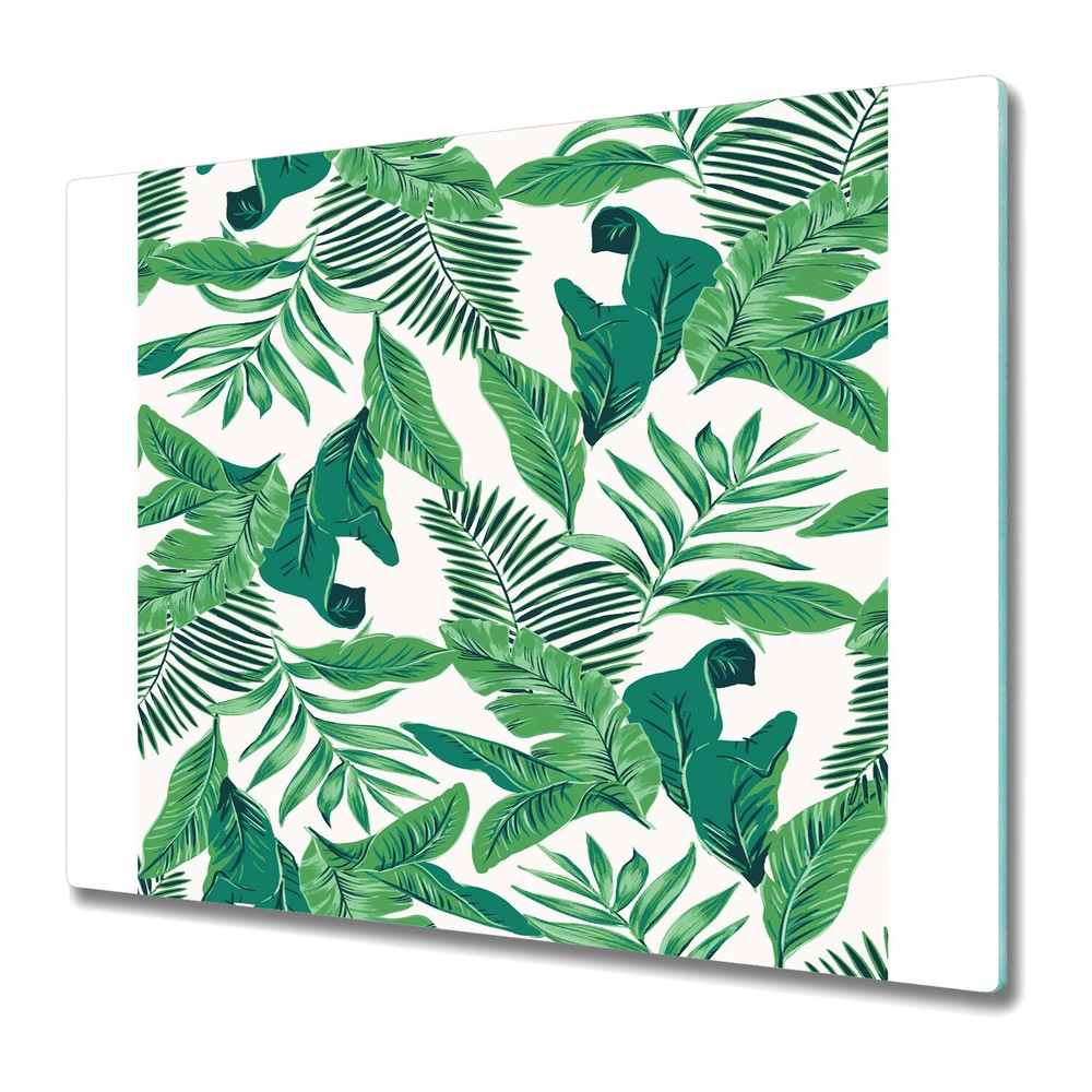 Glass Kitchen Chopping Board Tropical Green Leaves feminine abstract painting