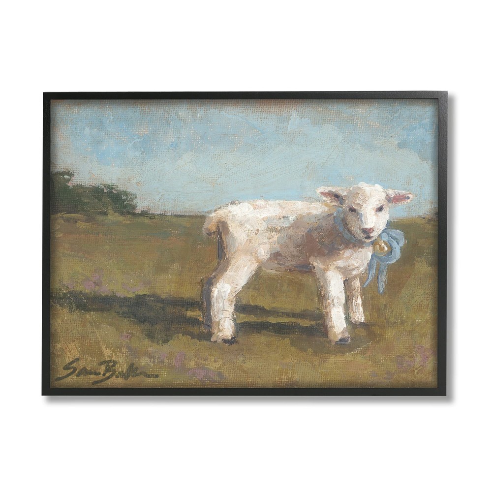 Farmhouse Baby Lamb Painting Framed Giclee Art, Design by Sara Baker