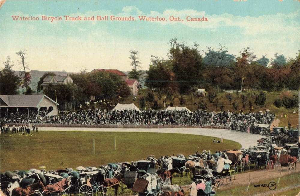 Bicycle Track & Ball Grounds Waterloo Ontario Canada c1910 Postcard