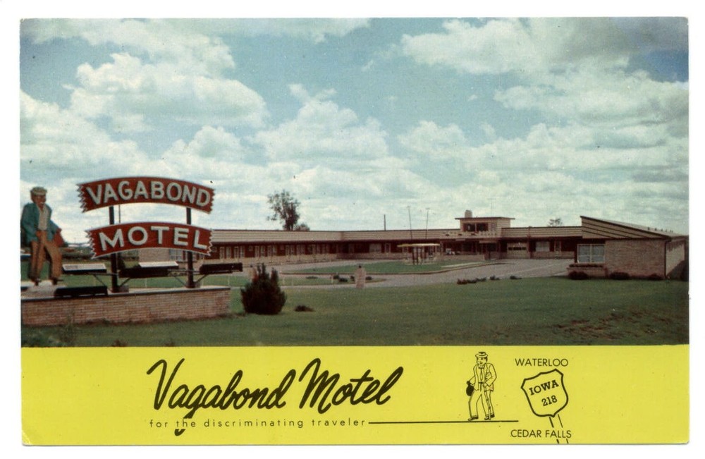 Vagabond Motel ~ between twin cities of Waterloo & Cedar Falls Iowa ~ postcard