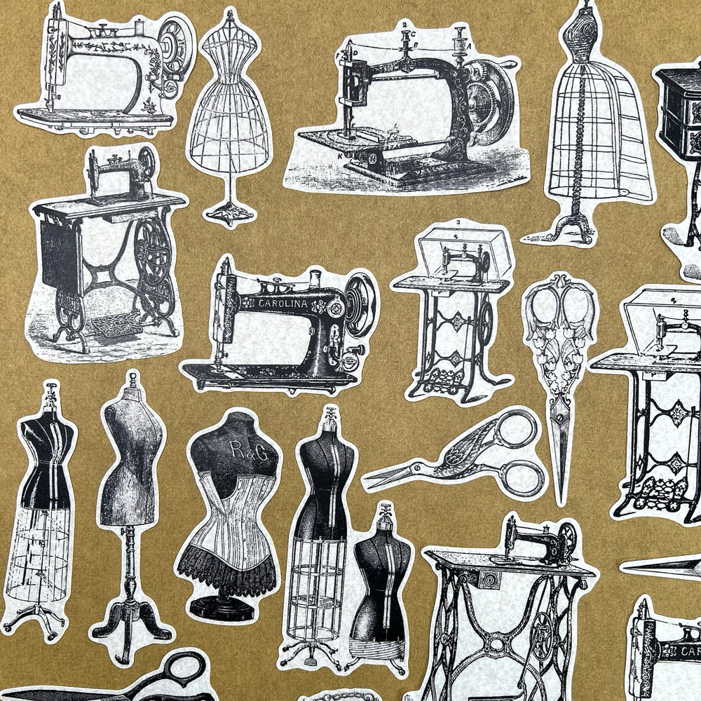 Sewing Washi Paper Stickers Vintage Style Collage Junk Journaling Scrapbook