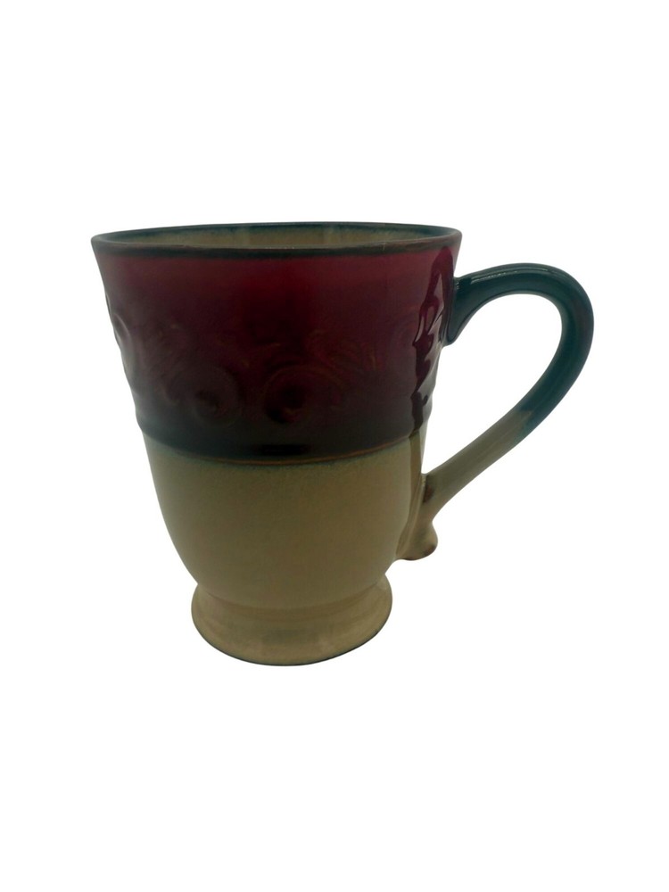 Pier 1 Imports Red Scroll Stoneware Coffee Mug